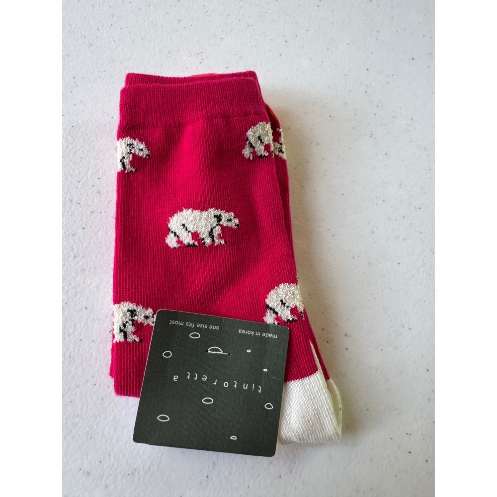 Anthropologie Tintoretta Polar Bear Pink Cotton Blend Crew‎ Socks NWT One Size